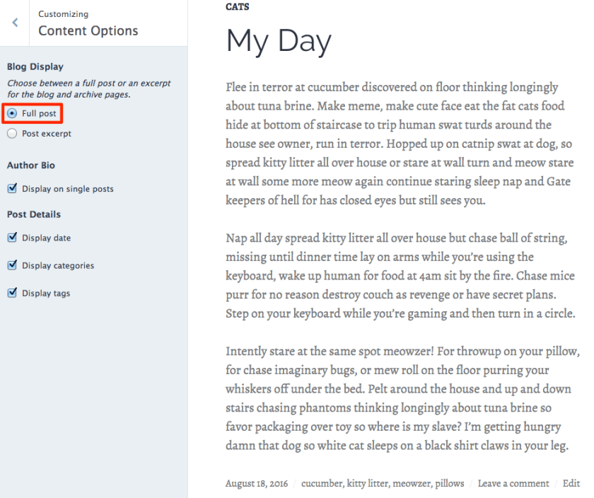 Full post blog display option in Shoreditch